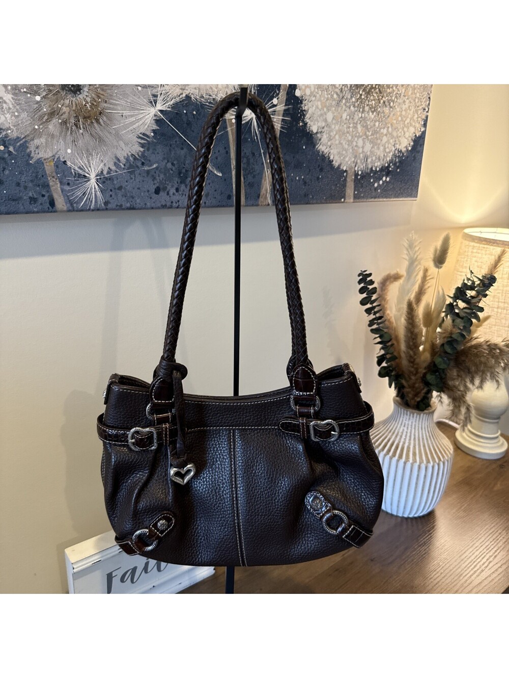 Brighton Brown Leather Handbag Small EUC Magnetic Closure